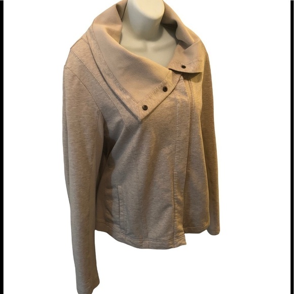 Eddie Bauer Athletic Snap Front Heather Tan Jersey Knit Jacket Sz. L - Picture 1 of 5